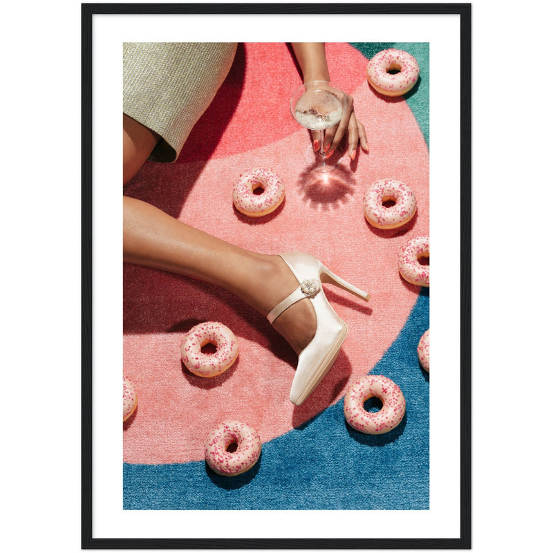 Poster mit Champagner und Donuts
