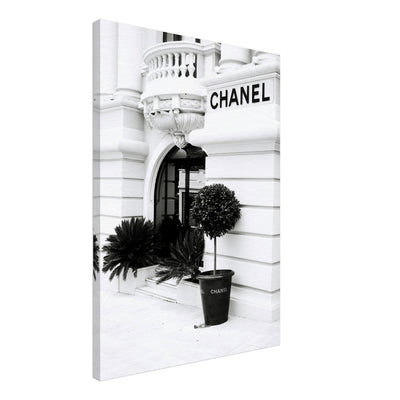black and white canvas print of a Chanel store in Paris