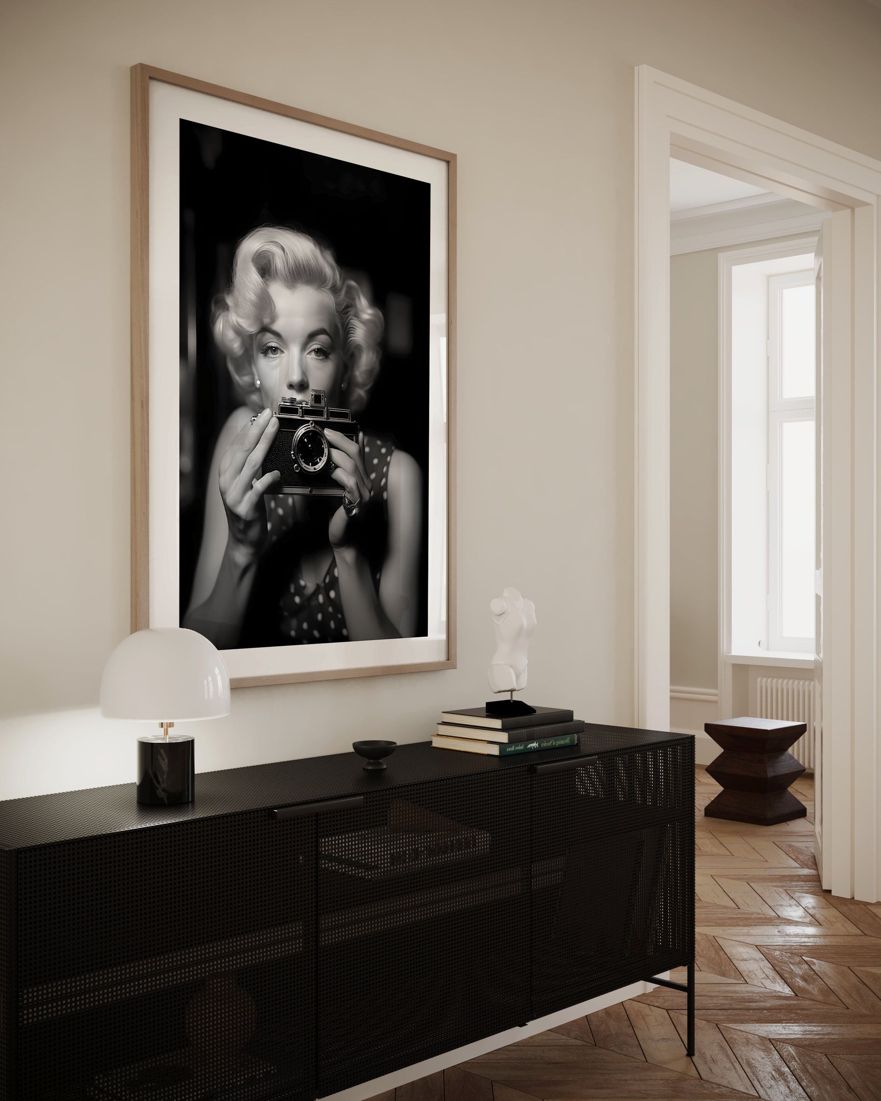 Marilyn Monroe poster in black and white, wall art, interior design, wall decor, framed